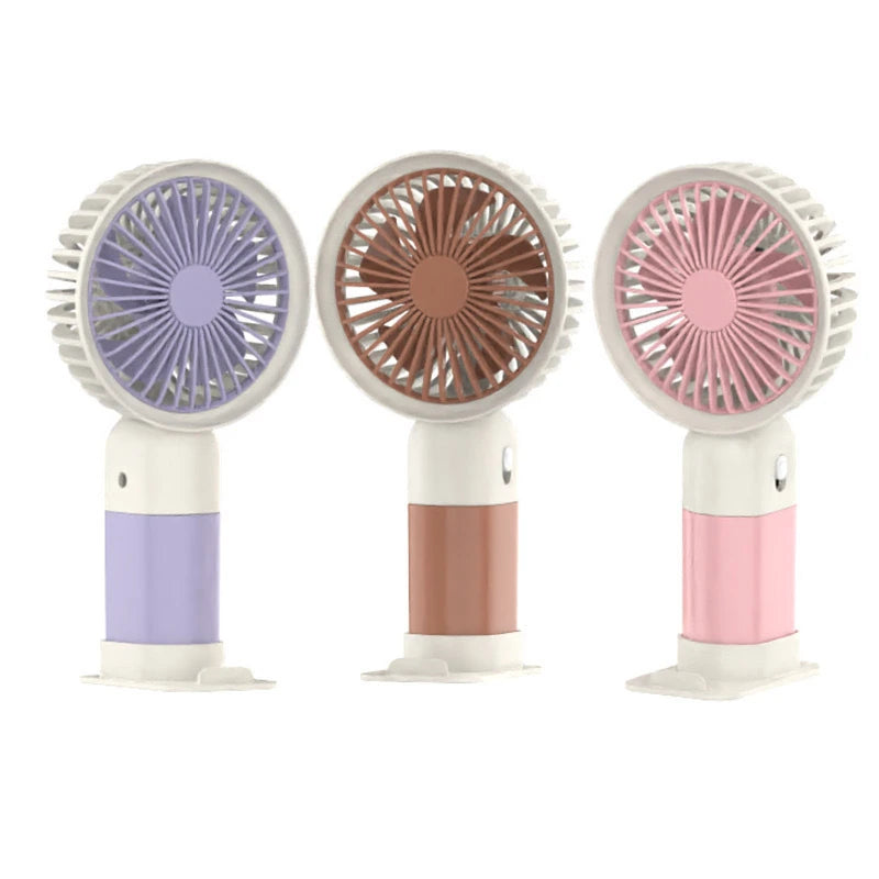 Portable silent charging fan with a phone holder, suitable for carrying or using on a desktop.
