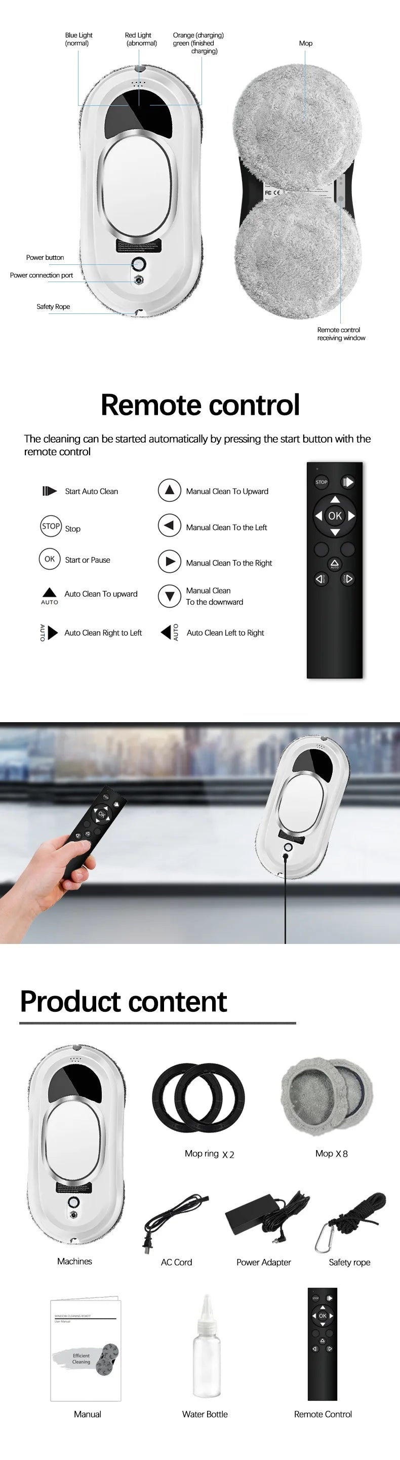 Electric Window Cleaning Robot 5600Pa Automatic & Remot Control Limpiacristales Vacuum Glass Washing Robot for Home Appliances