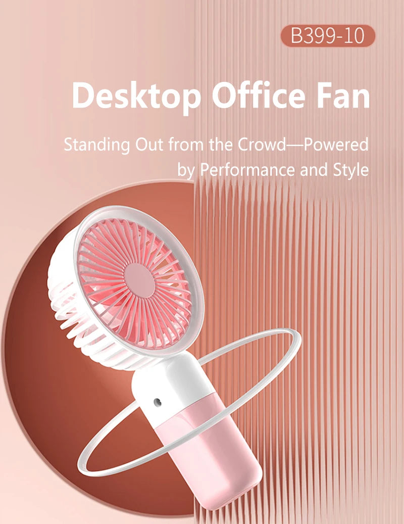 Portable silent charging fan with a phone holder, suitable for carrying or using on a desktop.